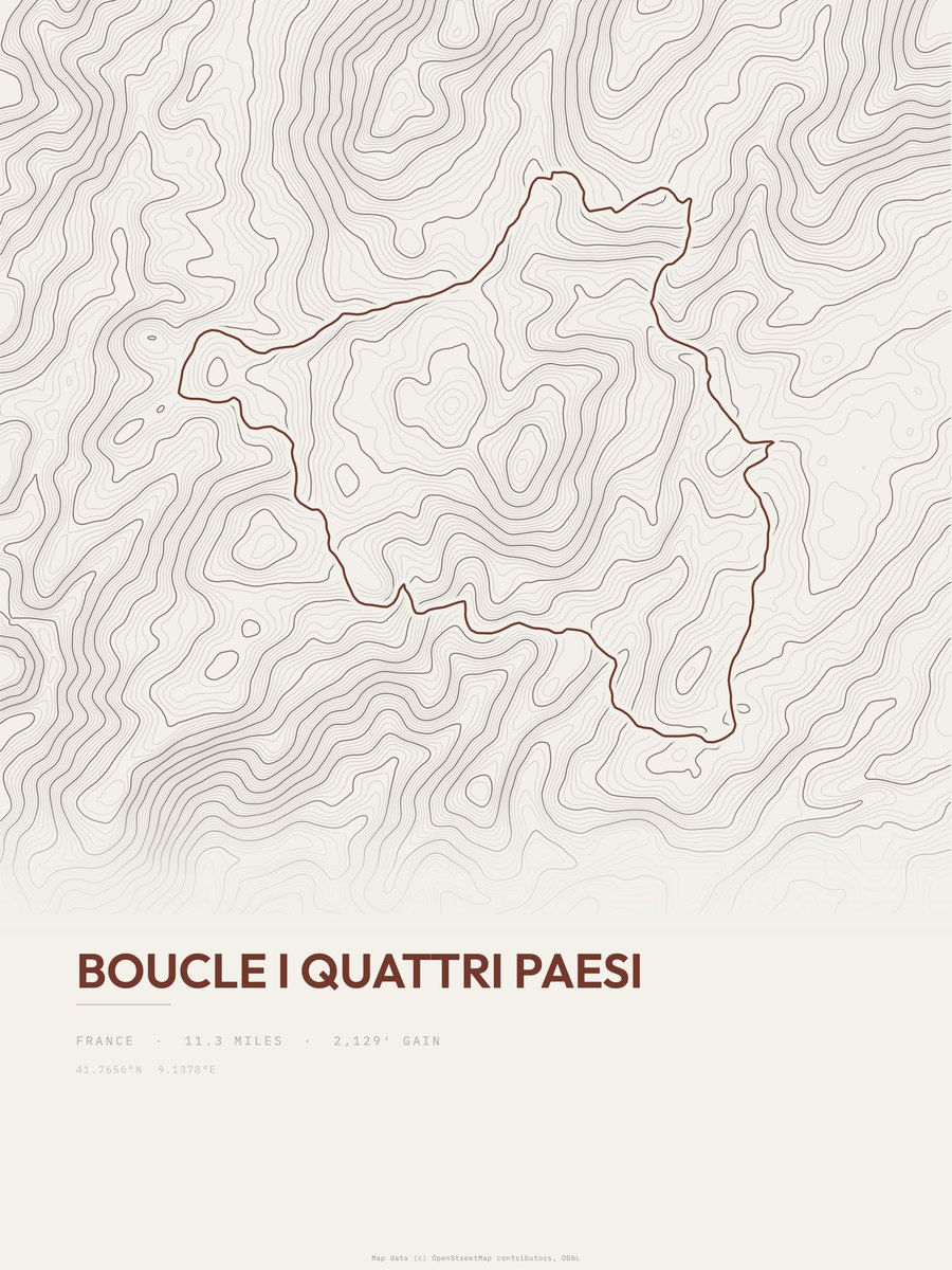 Boucle I Quattri Paesi topographic trail print