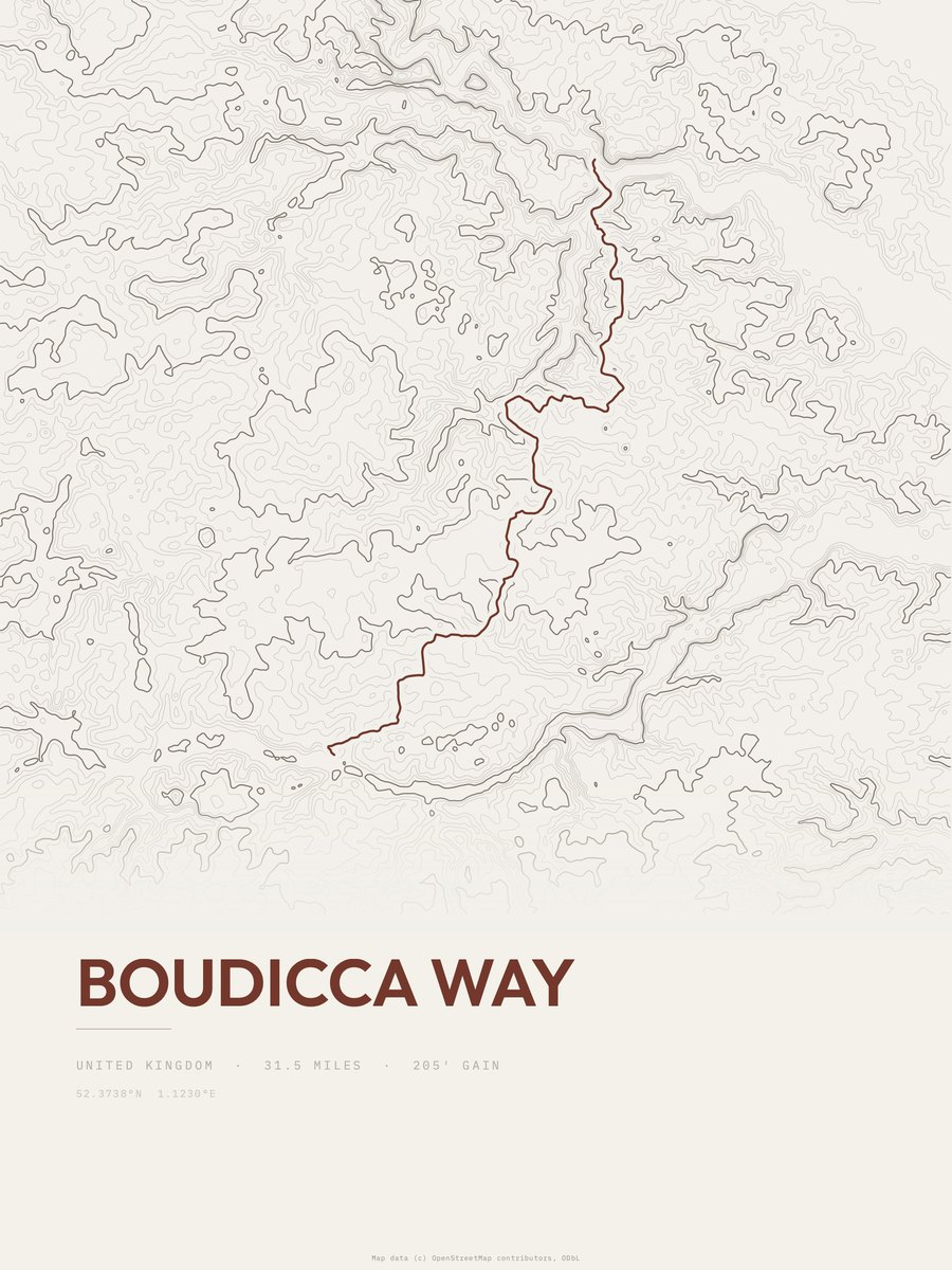 Boudicca Way topographic trail print