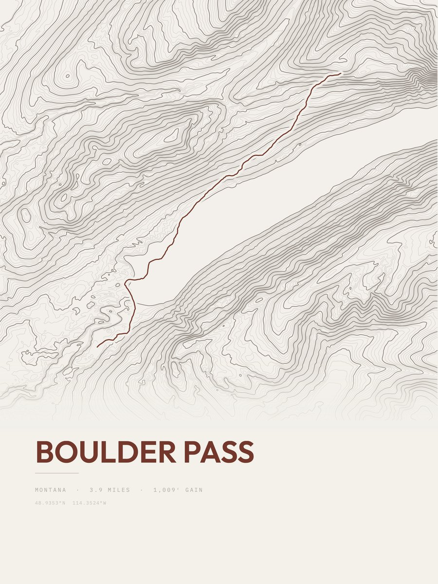 Boulder Pass topographic trail print