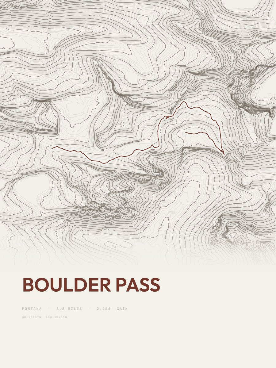 Boulder Pass topographic trail print