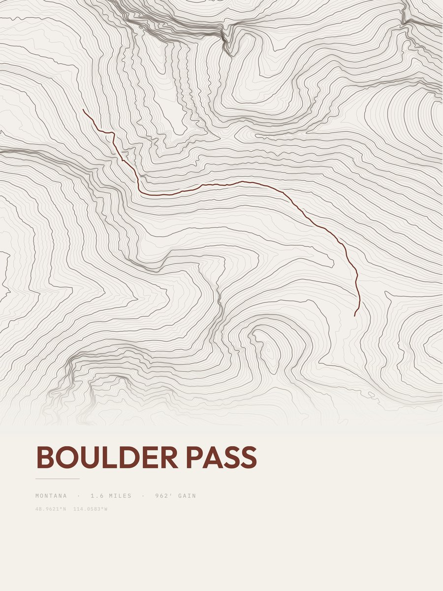 Boulder Pass topographic trail print