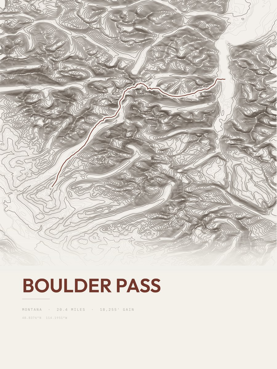 Boulder Pass topographic trail print