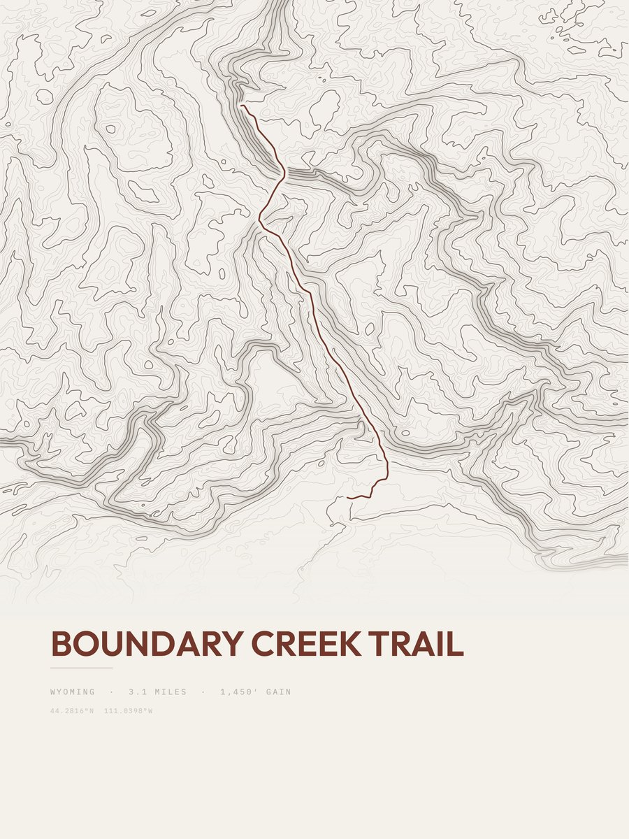 Boundary Creek Trail topographic trail print