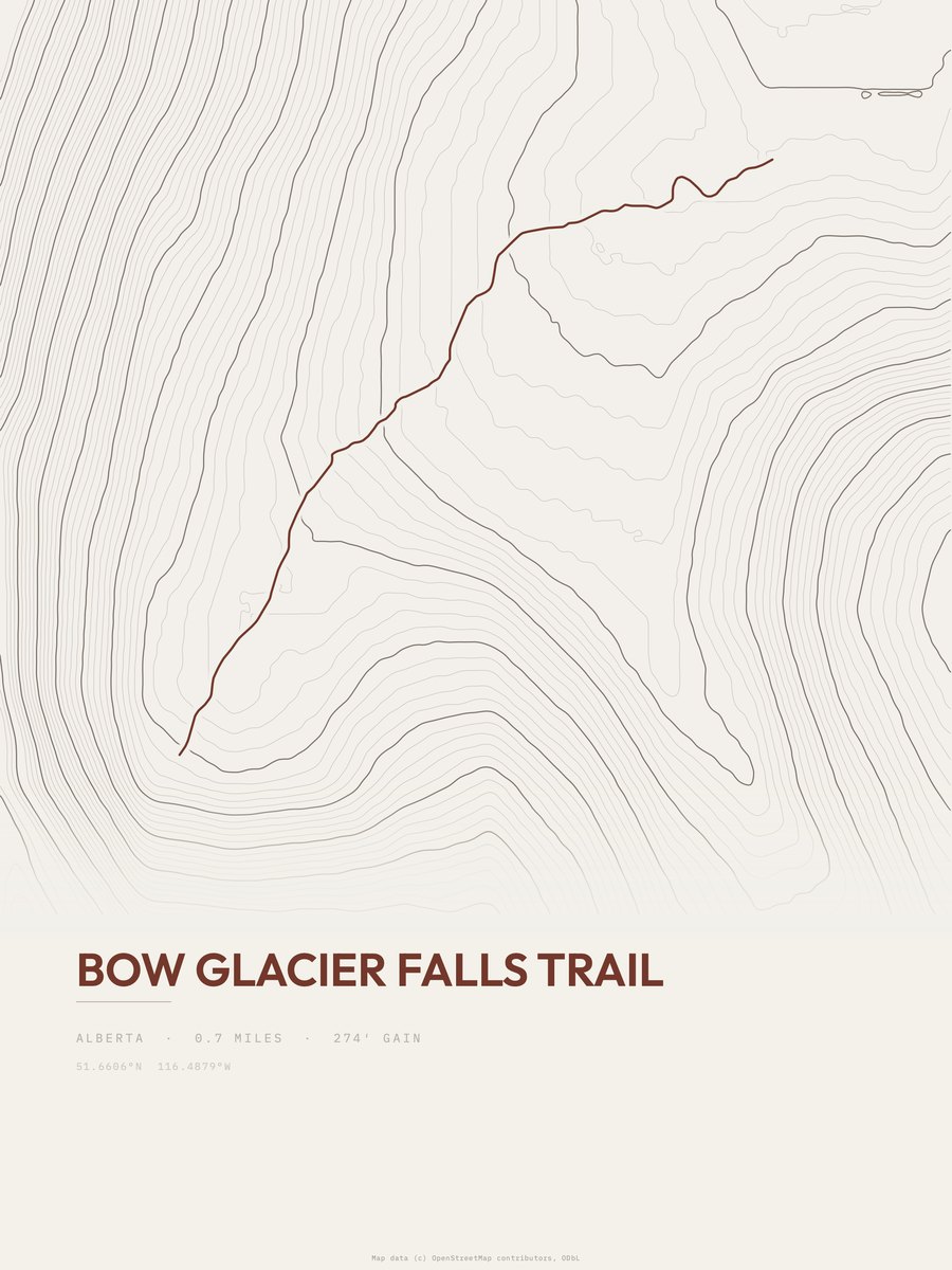 Bow Glacier Falls Trail topographic trail print