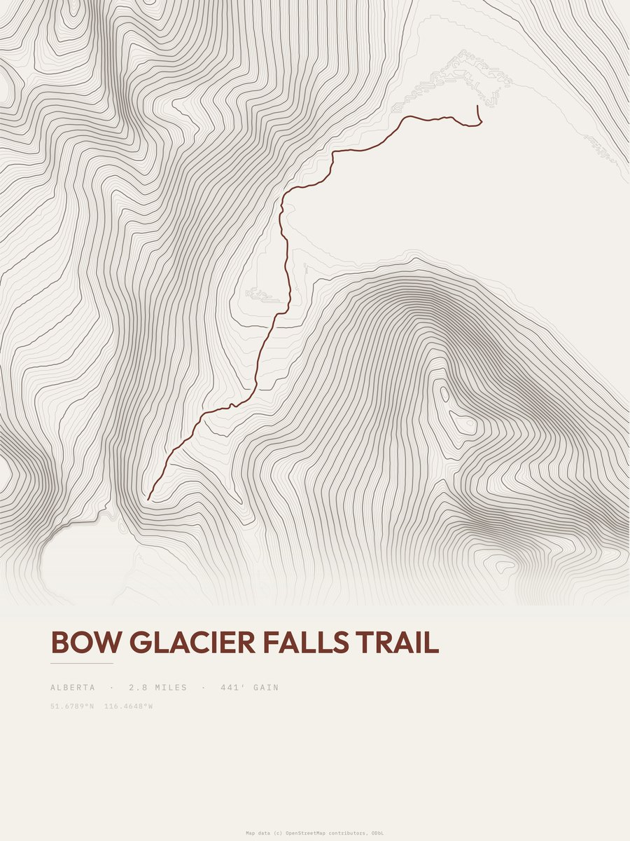 Bow Glacier Falls Trail Topographic print