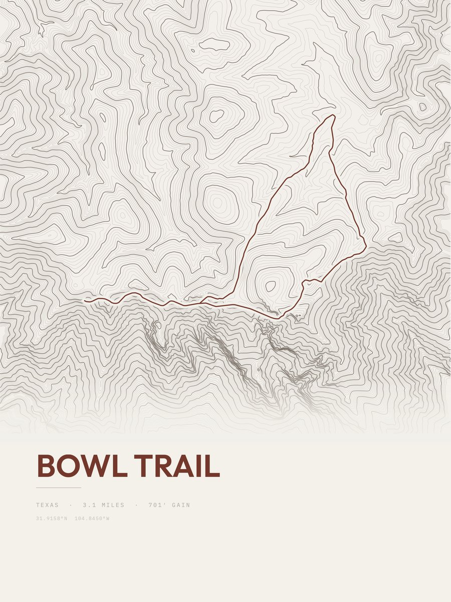 Bowl Trail topographic trail print