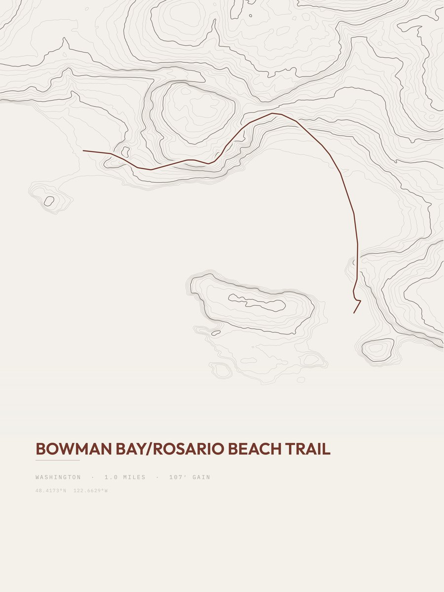 Bowman Bay / Rosario Beach Trail topographic trail print