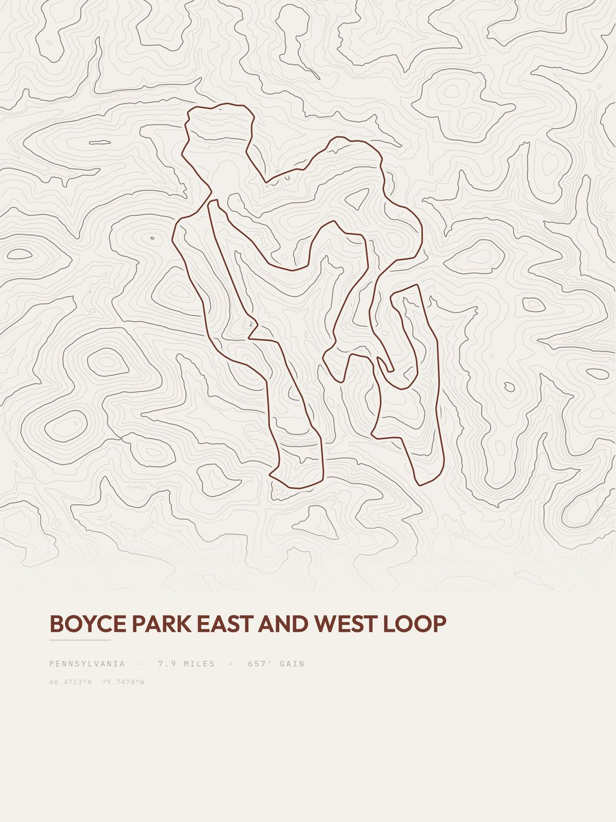 Boyce Park East and West Loop topographic trail print