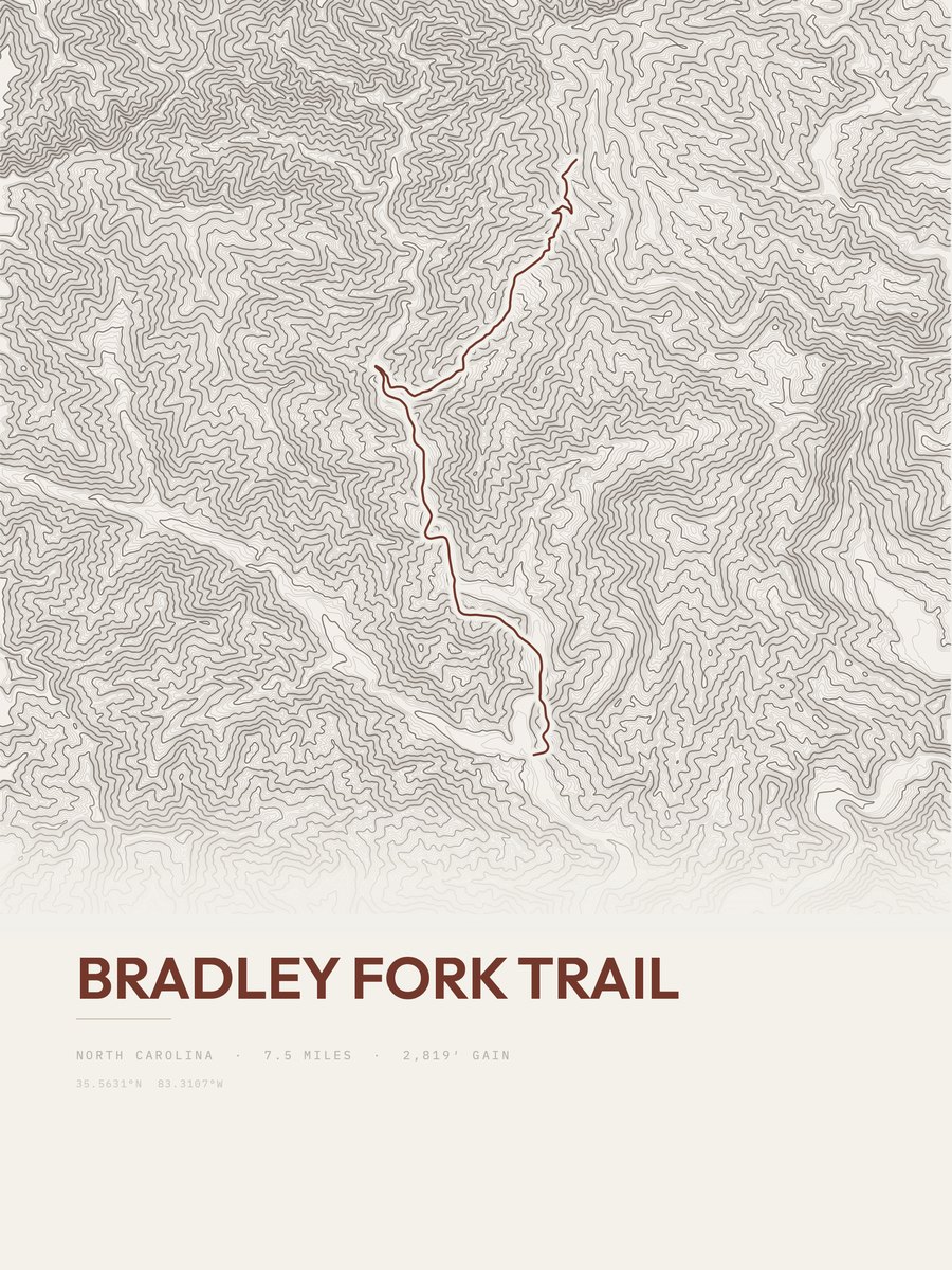 Bradley Fork Trail topographic trail print