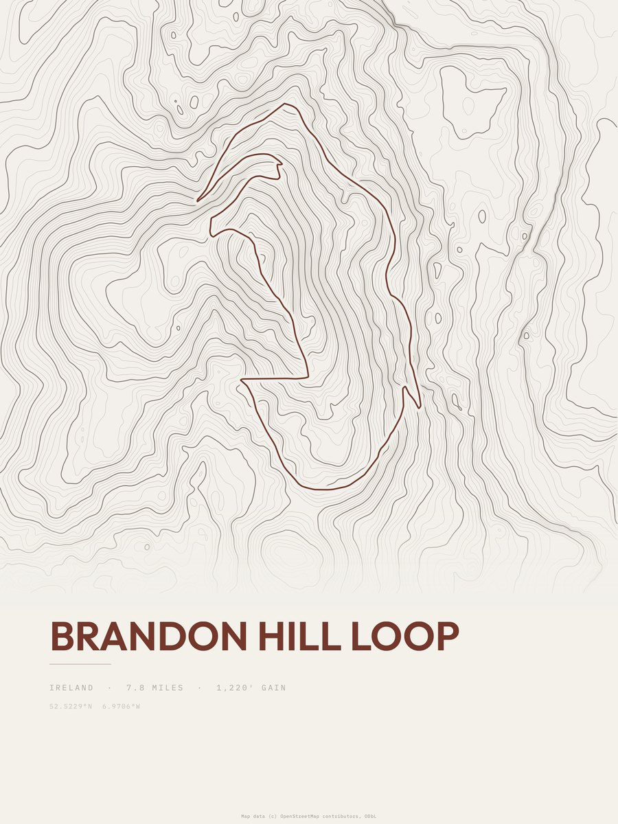 Brandon Hill Loop topographic trail print