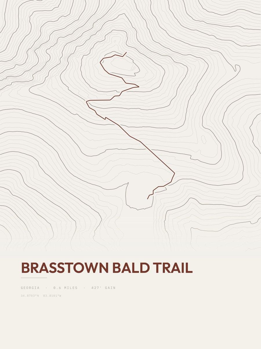 Brasstown Bald Trail topographic trail print