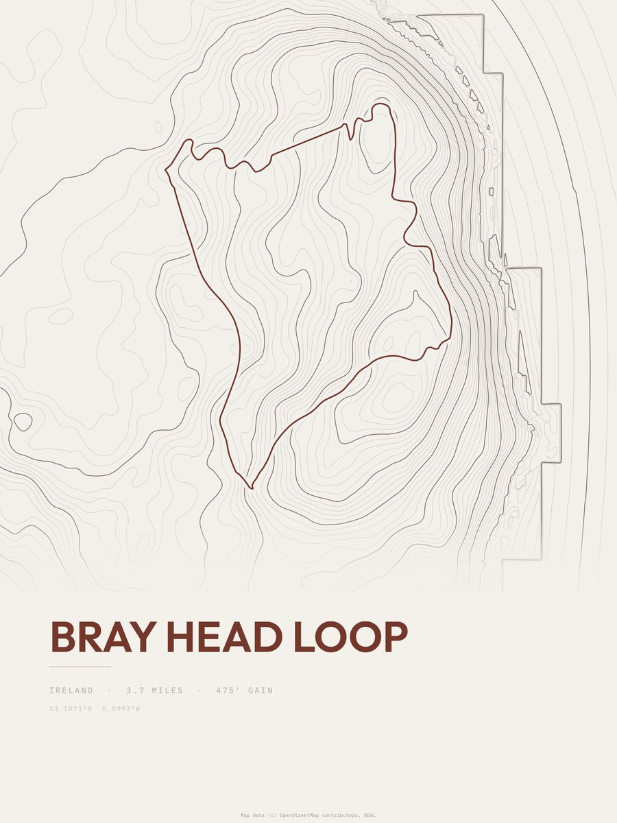 Bray Head Loop topographic trail print