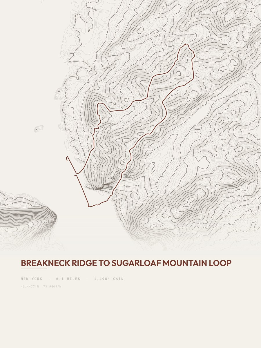 Breakneck Ridge topographic trail print