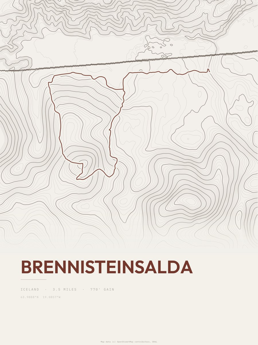 Brennisteinsalda topographic trail print