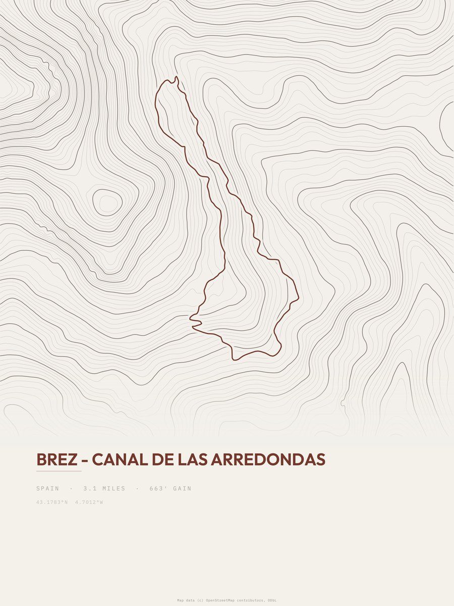 Brez - Canal de las Arredondas topographic trail print
