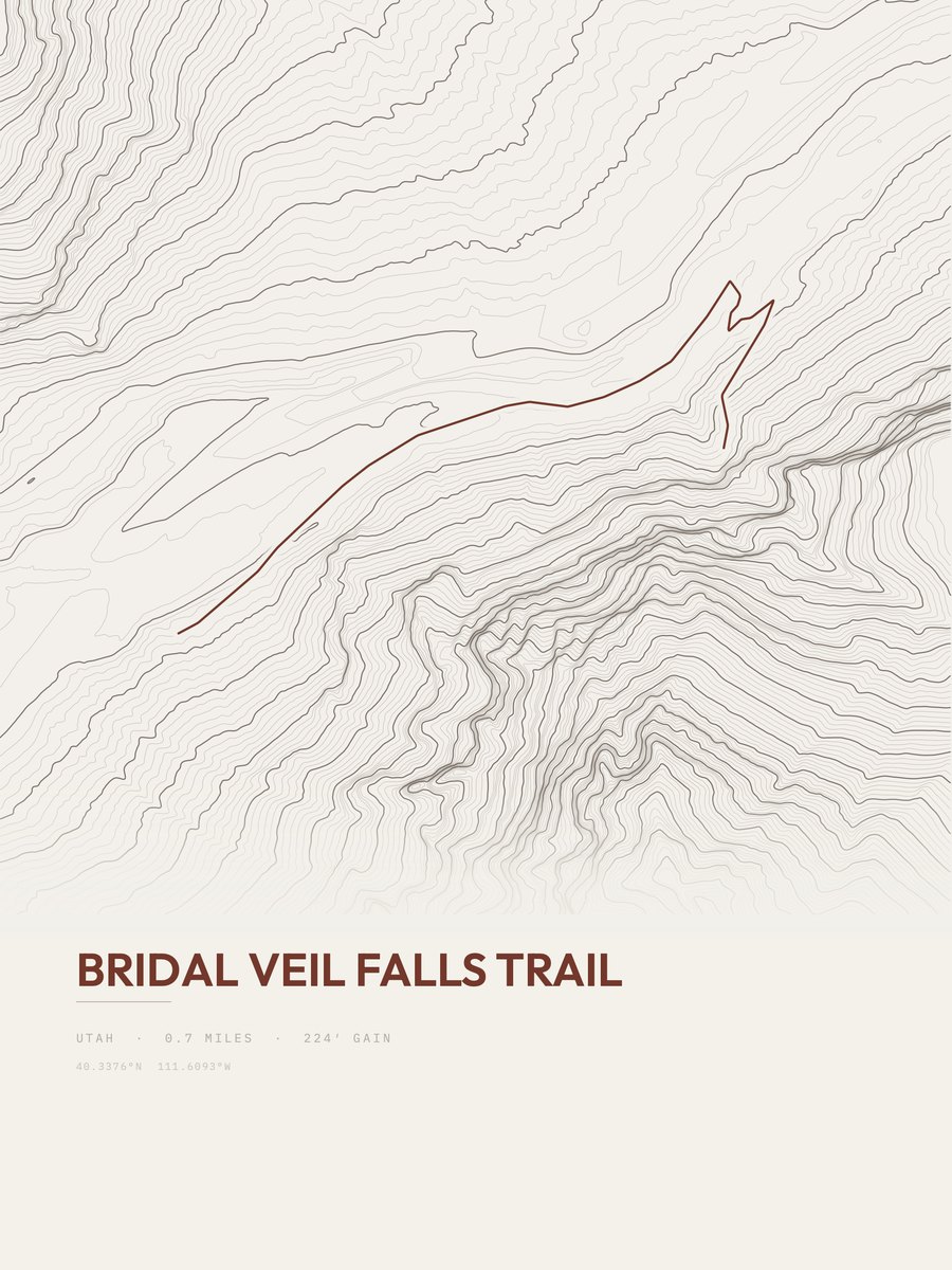 Bridal Veil Falls Trail Topographic print