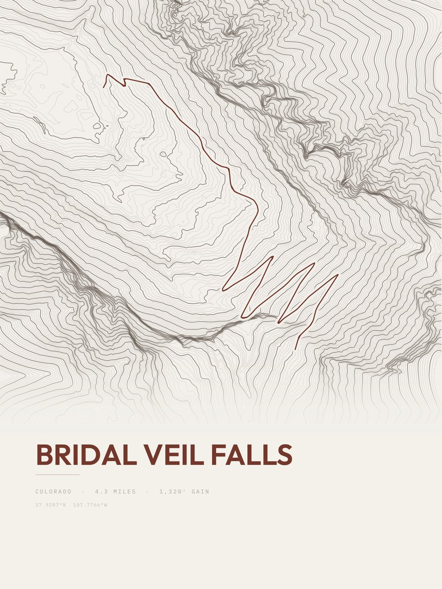 Bridal Veil Falls Topographic print