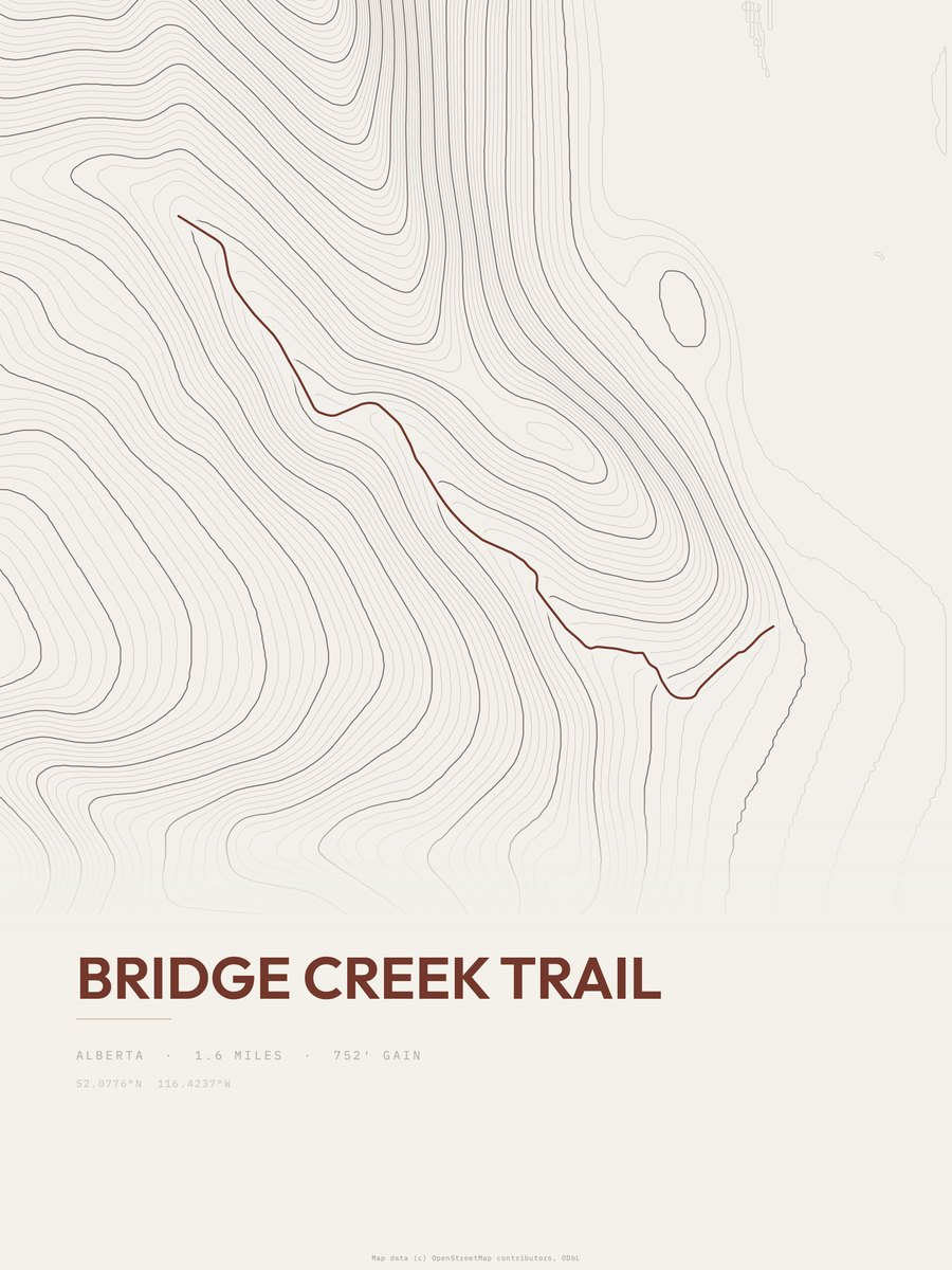 Bridge Creek Trail topographic trail print