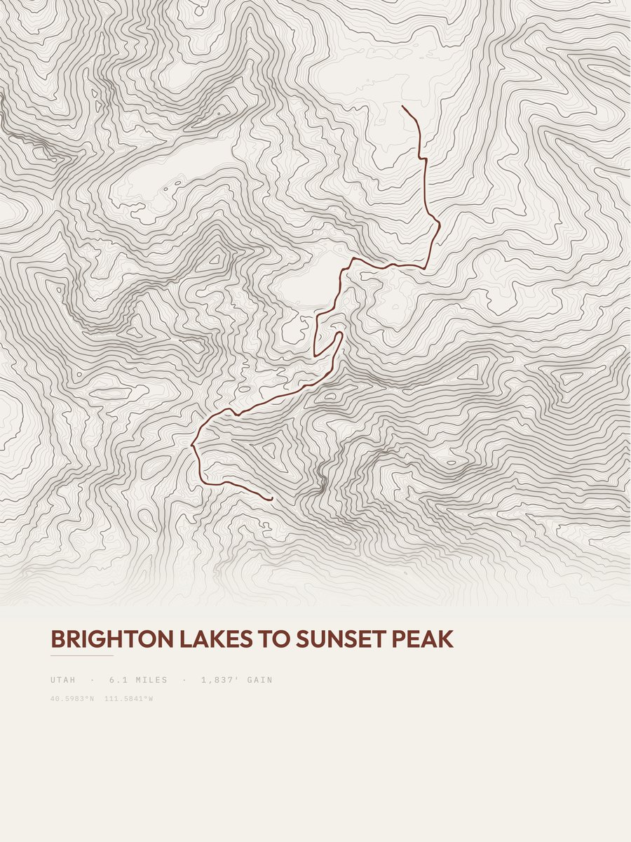 Brighton Lakes to Sunset Peak topographic trail print
