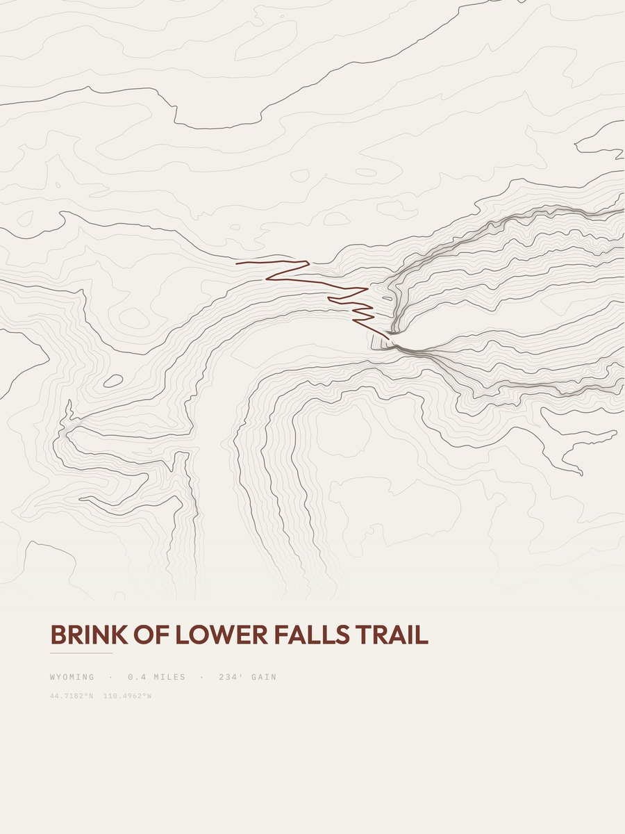 Brink of Lower Falls Trail topographic trail print
