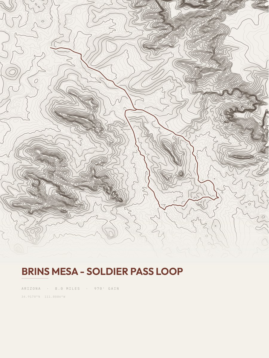 Brins Mesa - Soldier Pass Loop topographic trail print