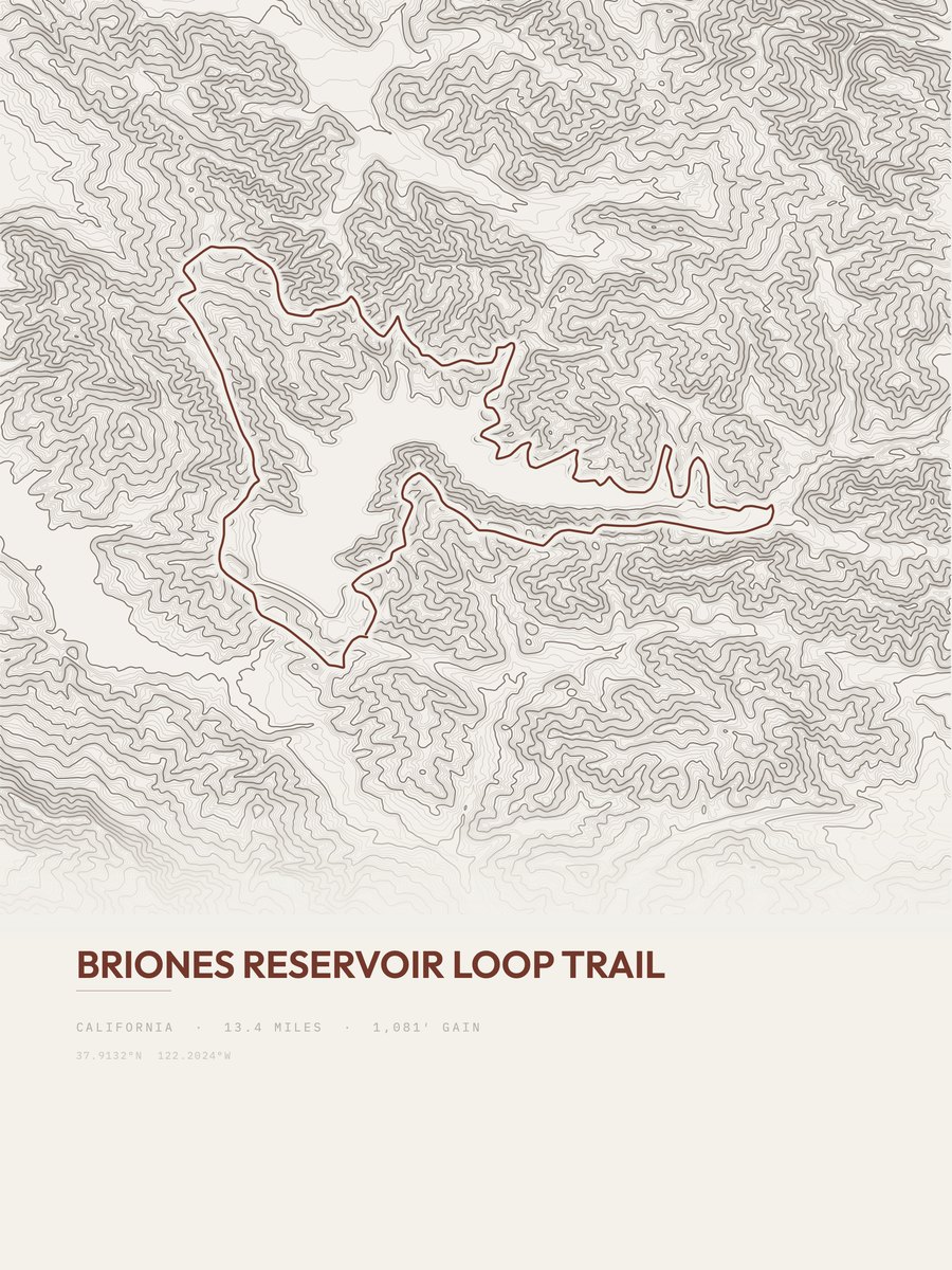 Briones Reservoir Loop Trail Topographic print