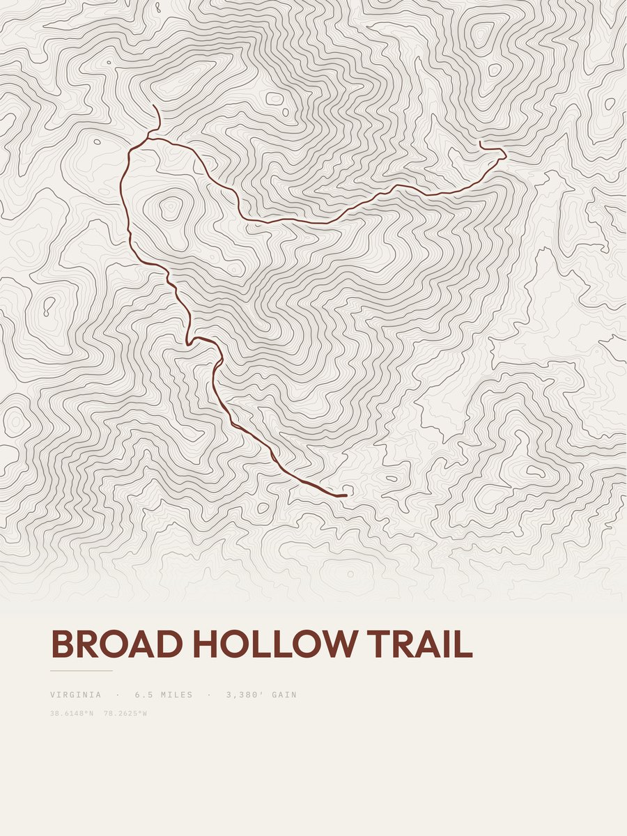 Broad Hollow Trail topographic trail print