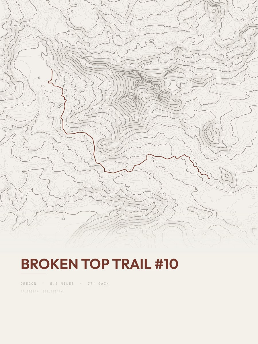 Broken Top Trail topographic trail print