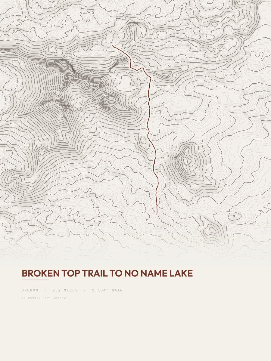Broken Top Trail to No Name Lake topographic trail print