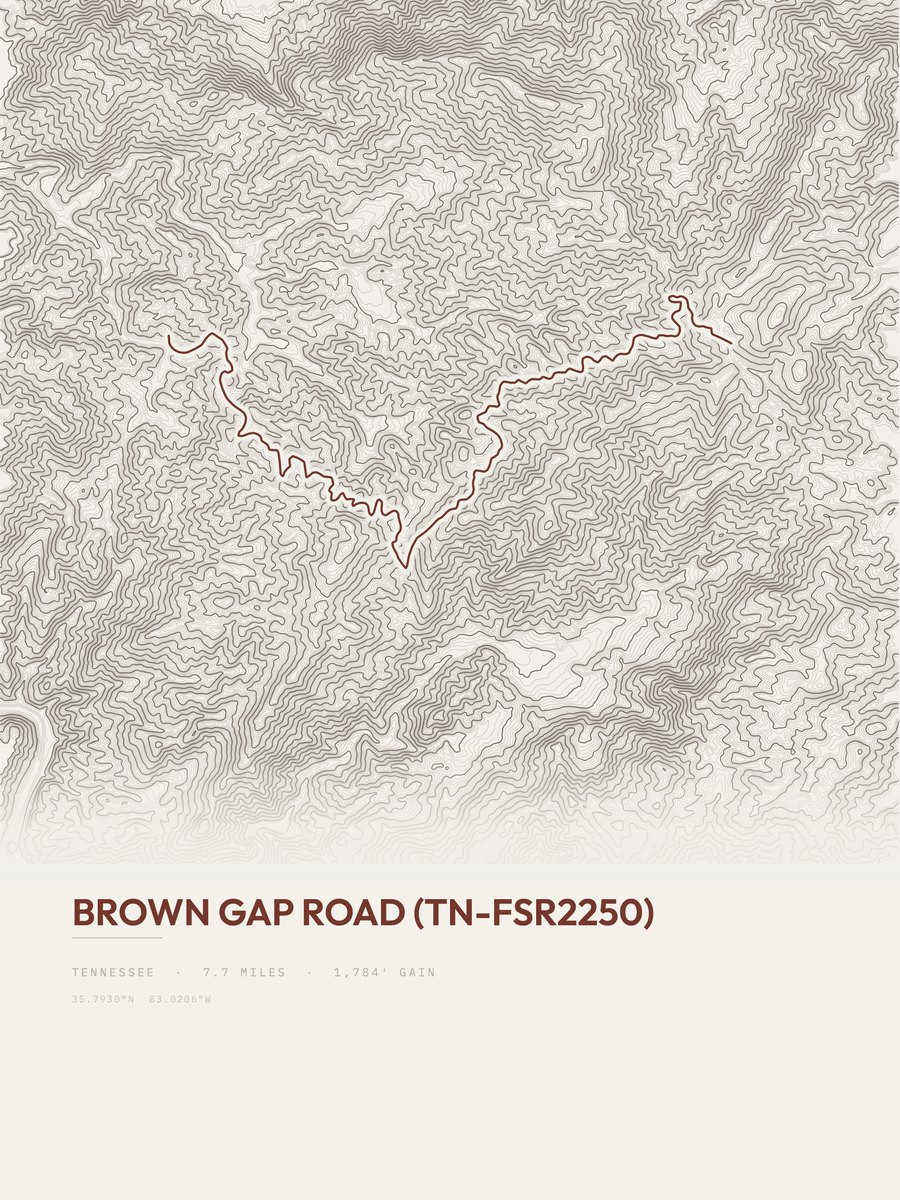 Brown Gap Road (TN-FSR2250) Topographic print