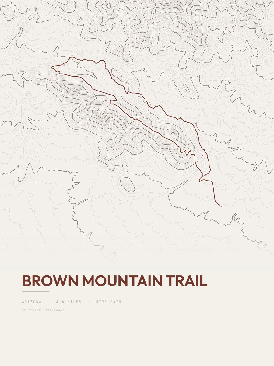 Brown Mountain Trail topographic trail print