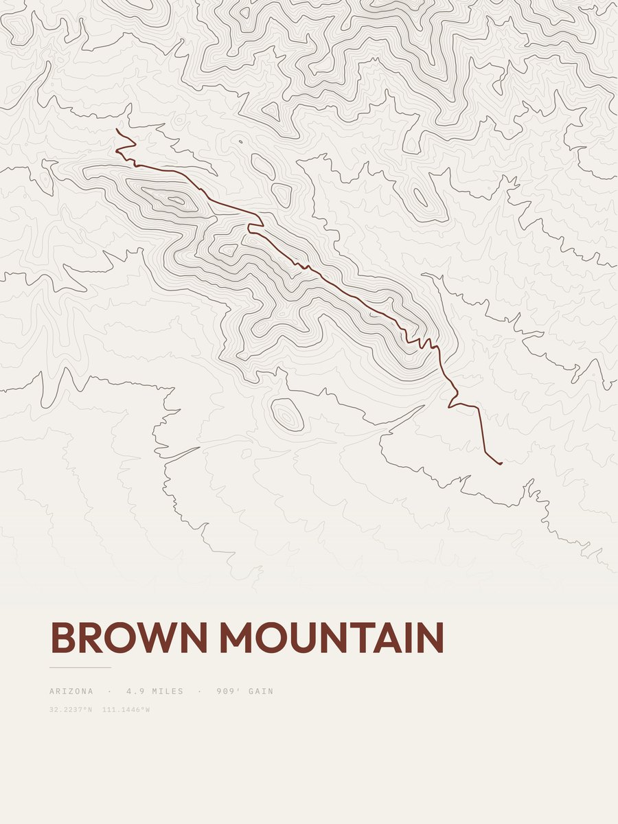 Brown Mountain topographic trail print