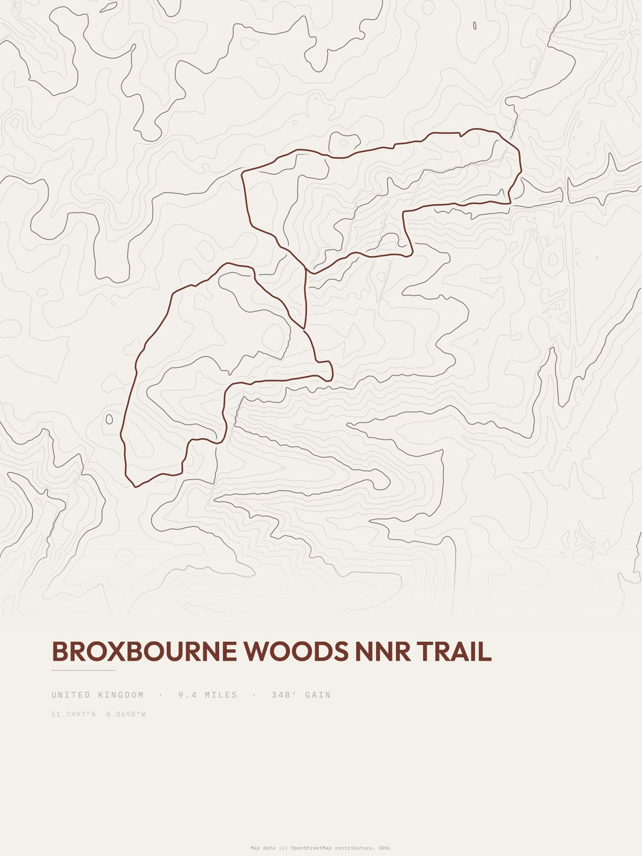 Broxbourne Woods NNR Trail Topographic print