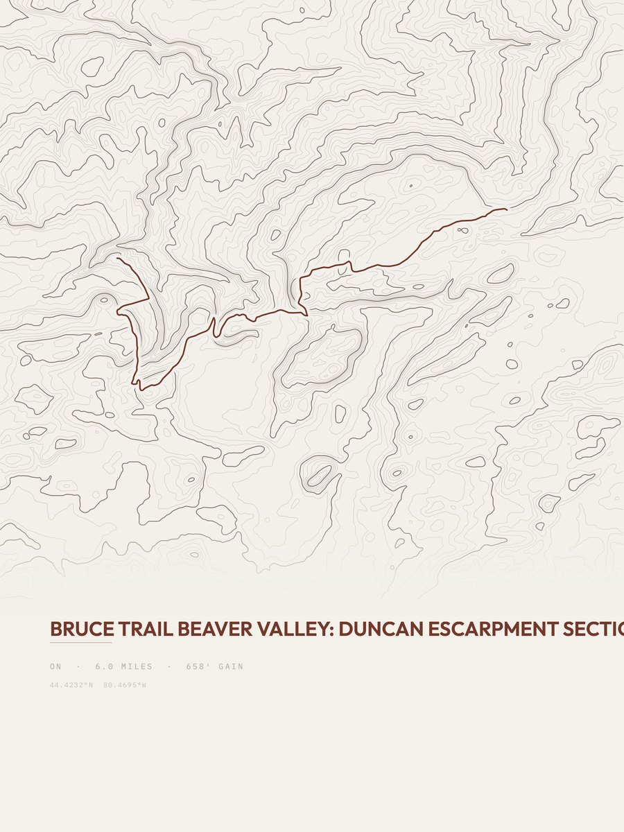 Bruce Trail Beaver Valley topographic trail print