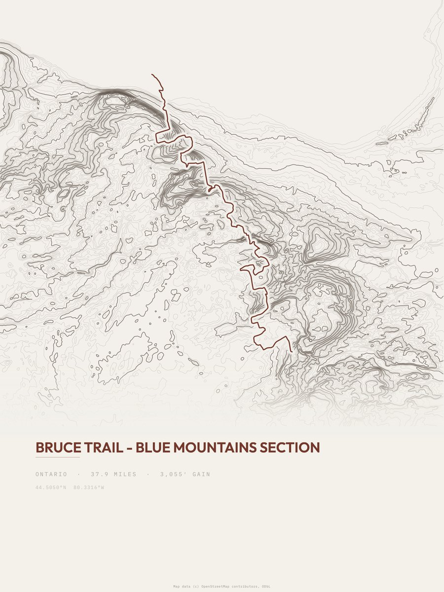 Bruce Trail topographic trail print