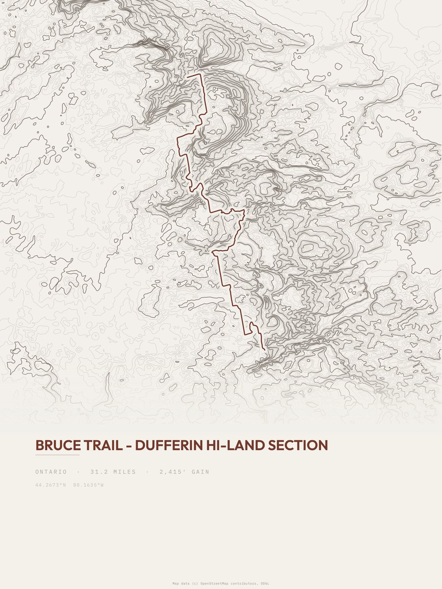 Bruce Trail topographic trail print