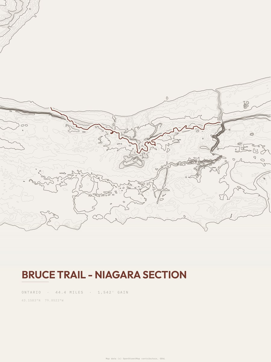 Bruce Trail - Niagara section topographic trail print