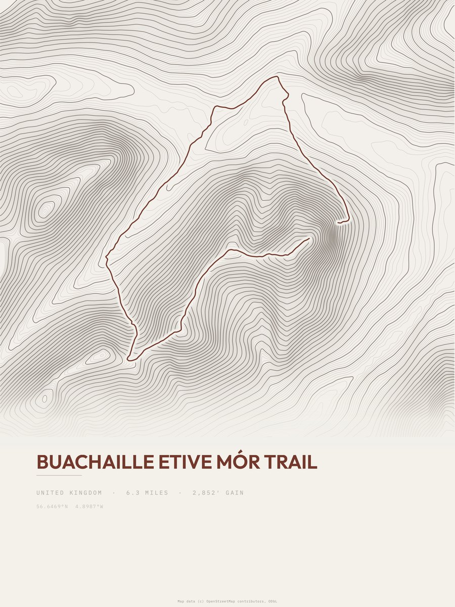 Buachaille Etive Mór Trail topographic trail print