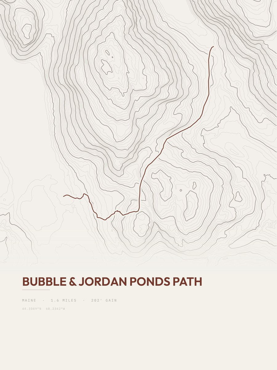 Bubble & Jordan Ponds Path Topographic print