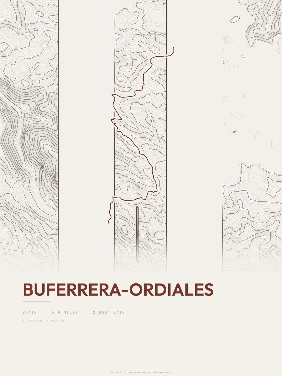 Buferrera-Ordiales topographic trail print