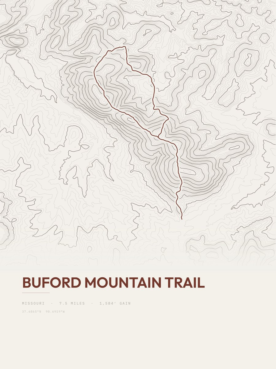 Buford Mountain Trail topographic trail print