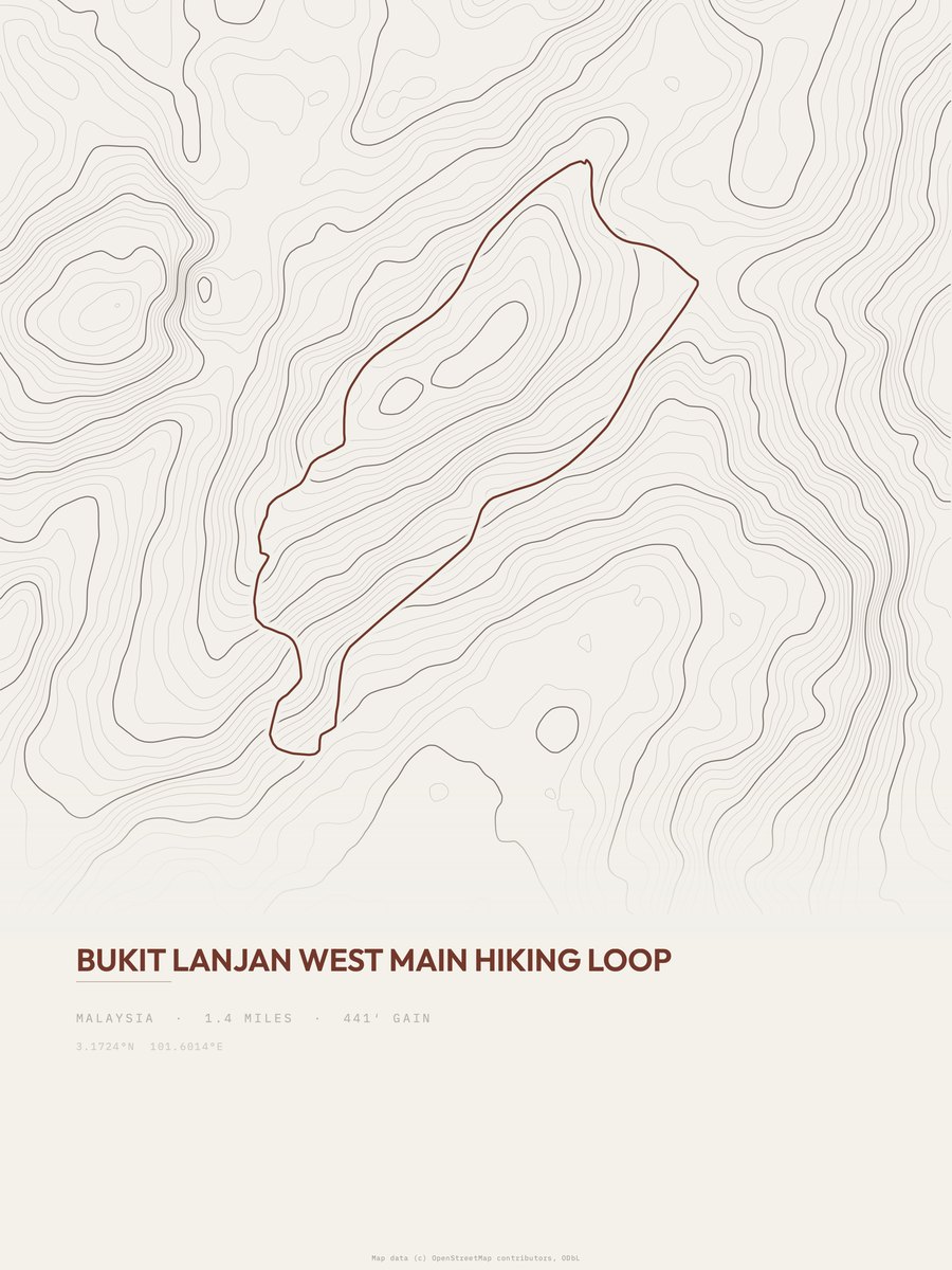 Bukit Lanjan topographic trail print