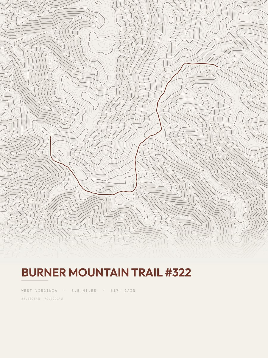 Burner Mountain Trail topographic trail print