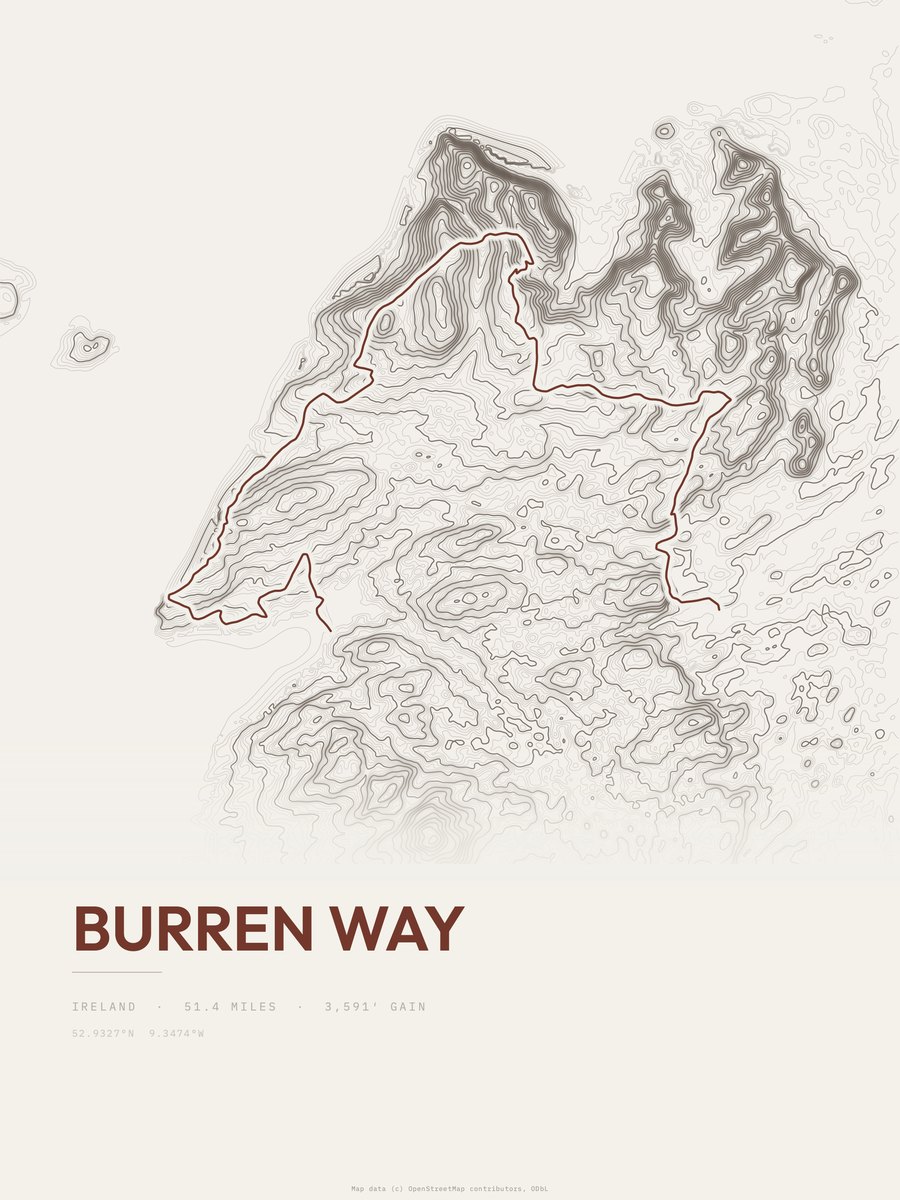 Burren Way topographic trail print