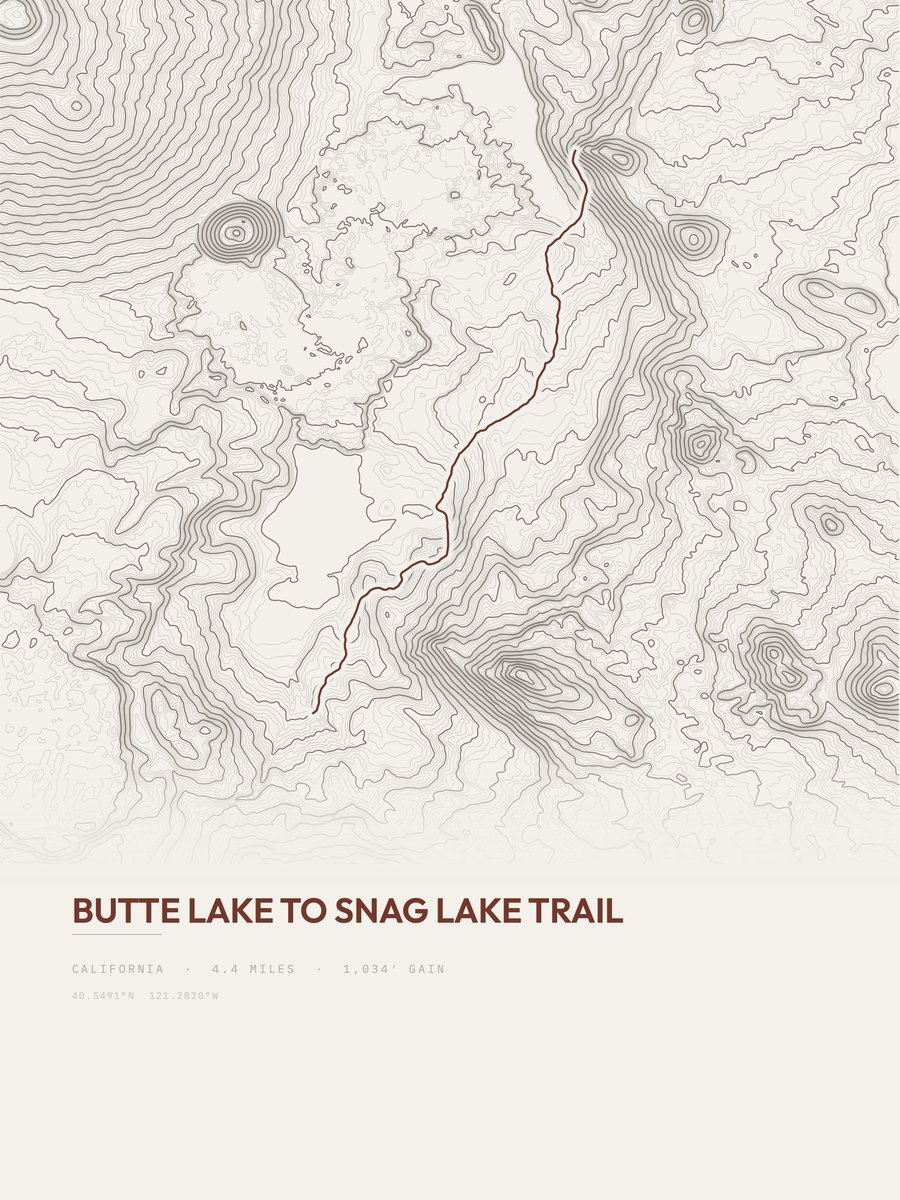 Butte Lake to Snag Lake Trail topographic trail print