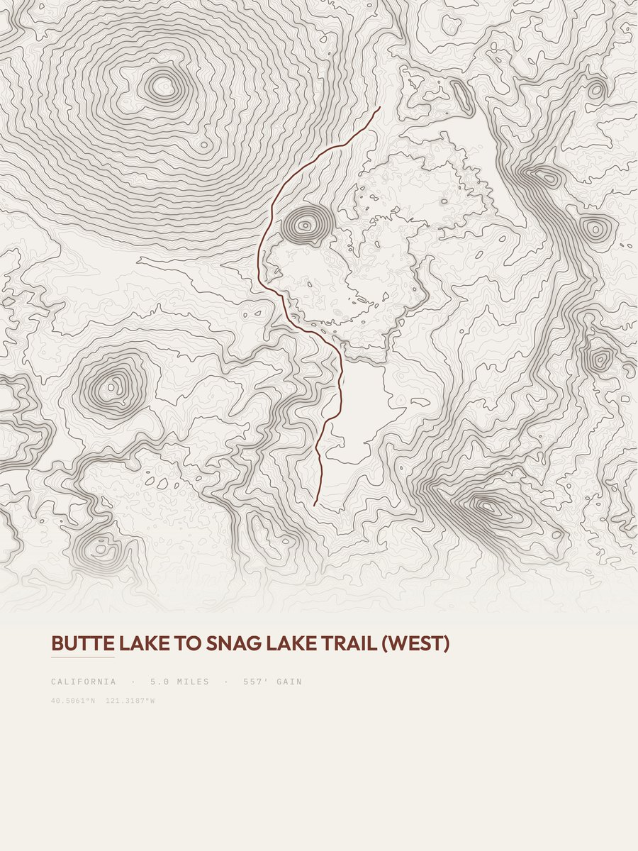 Butte Lake to Snag Lake Trail topographic trail print