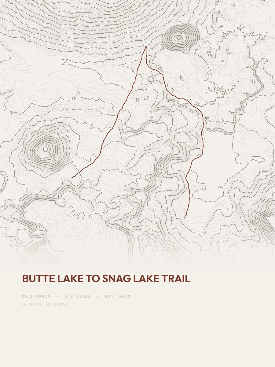 Butte Lake to Snag Lake Trail topographic trail print