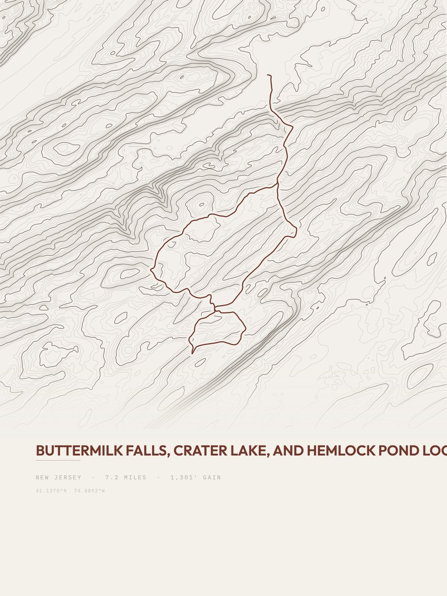 Buttermilk Falls topographic trail print