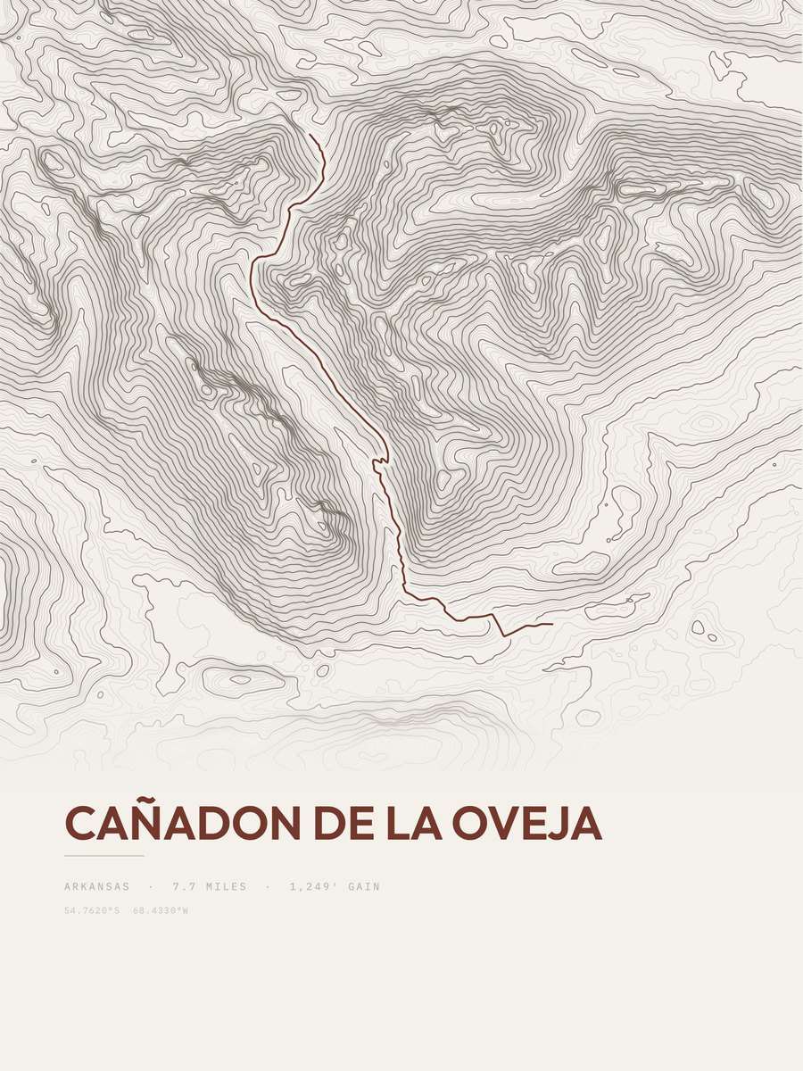 Cañadon de la Oveja topographic trail print