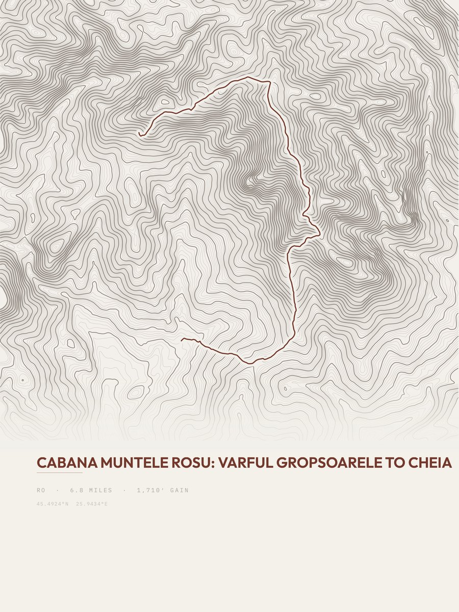 Cabana Muntele Rosu topographic trail print